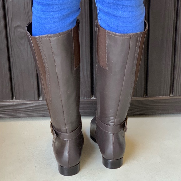 Wide Fit Brown Napa Leather Knee High Boots - Picture 3 of 6